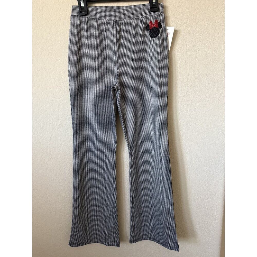 Disney Minnie Mouse Black White Houndstooth Elastic Waist Flare Pants Size 8